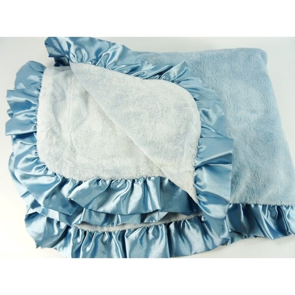Twinkles of Joy Baby Blanket Satin Ruffle Edges Blue Turtle Star Exc Cond 30x40 - Picture 3 of 6